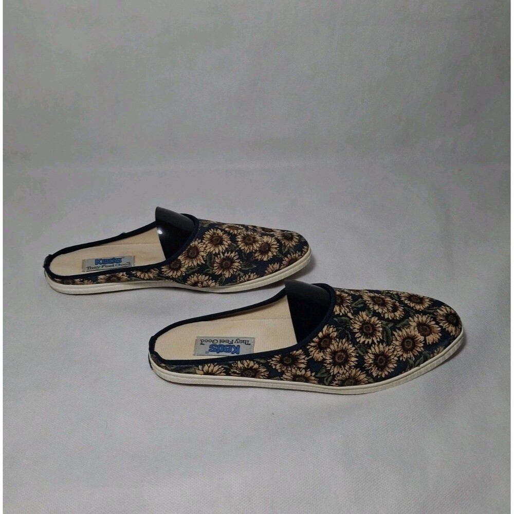 Vintage Keds Bayshore Sunflower Canvas Slip on Sandals Mules Women's 7.5 Navy Bl - Picture 6 of 9